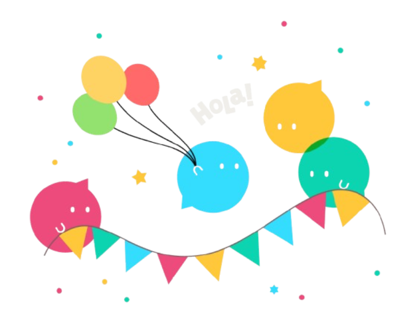 Hoooola Illustration with colorful characters and balloons
